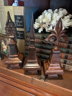 Set of 3 Vintage Metal Bronze Finish Finials